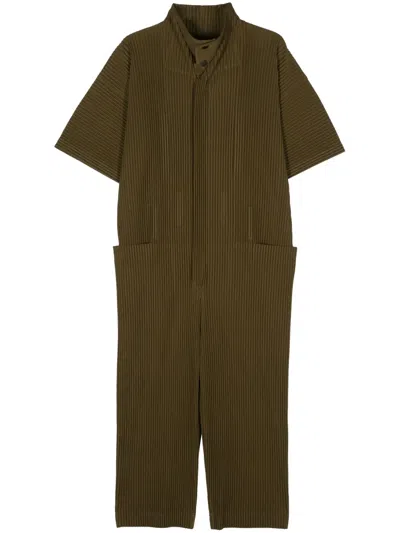 Issey Miyake Pleats Bottoms Zip-up Jumpsuit In Green