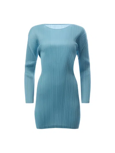 Issey Miyake Pleats Crew Neck Long Sleeve Blue Grey Tunique