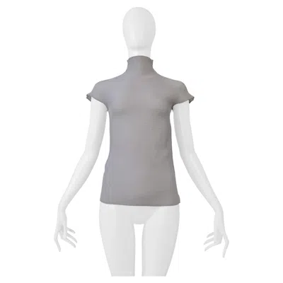 Pre-owned Issey Miyake Pleats Di Miyake Gray Pleated High Neck Short Sleeve Top 2000