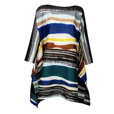 Pre-owned Issey Miyake Pleats Please Abstract Multicolor Striped Sculptural Pleated Dress In Black