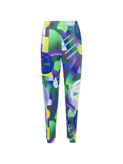 Issey Miyake Pleats Please Abstract-print Trousers In Multi