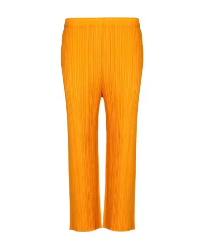 Issey Miyake Pleats Please By  High-waisted Cropped Trousers In Orange