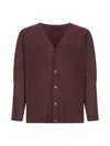 Issey Miyake Pleated Button Cardigan In Brown