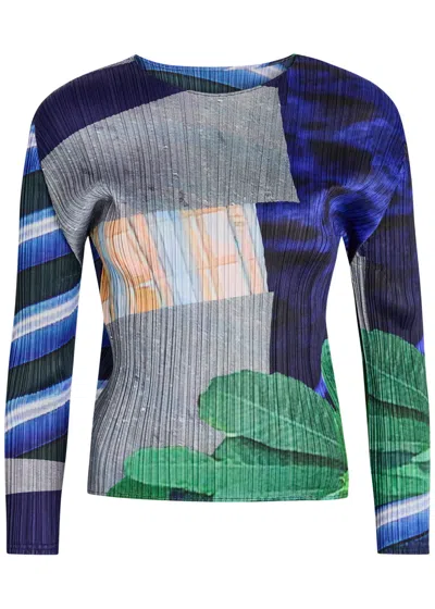Issey Miyake Pleats Please City College Printed Pleated Top In Multi