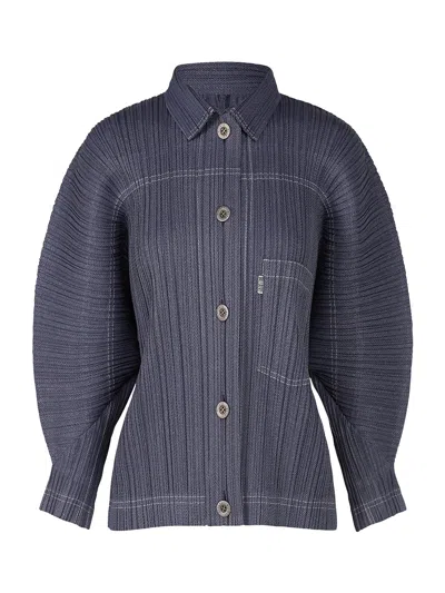 Issey Miyake Pleats Please Cotton Denim Jacket Navy In Blue