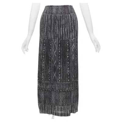 Pre-owned Issey Miyake Pleats Please Grey Black Cable Knit Print Pleated Midi Skirt Jp2 M In Gray