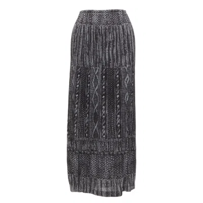 Pre-owned Issey Miyake Pleats Please Grey Black Cable Knit Print Pleated Midi Skirt Jp2 M In Gray