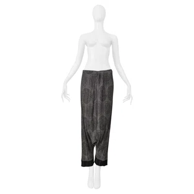 Pre-owned Issey Miyake Pleats Please Grey Harem Pants With Medallion Print And Black Cuffs In Gray