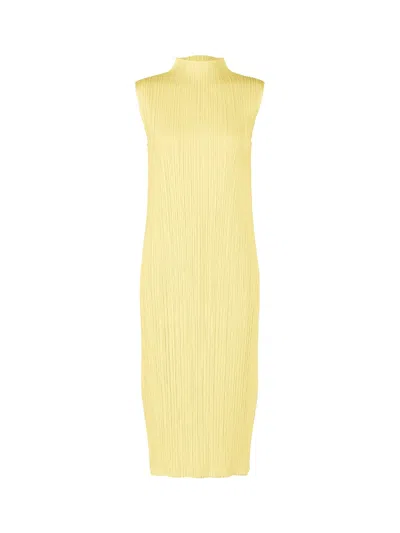 Issey Miyake Pleats Please High-neck Dress Pale Yellow