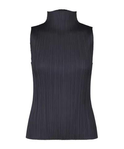 Issey Miyake Pleats Please High-neck Top In Navy Blue