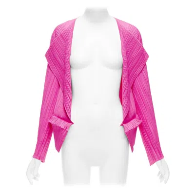 Pre-owned Issey Miyake Pleats Please Hot Pink Pleated 3d Cut Hem Cardigan Jacket Jp3 L