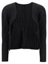 Issey Miyake Long Sleeve Cardigan Featuring A Pleated Design In Black