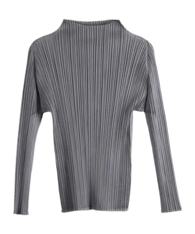 Issey Miyake Pleats Please  Basics Funnel Neck Long Sleeve Shirt In Gray