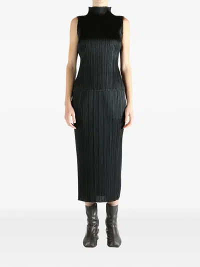 Issey Miyake Pleats Please  "basics" Sleeveless Turtleneck Shirt Clothing In Black