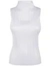 Issey Miyake Basics Round Neck Pleated Woven Jersey Top In White