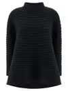 Issey Miyake Long Sleeve High Neck Flared Hem Top In Blue