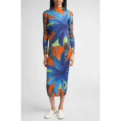 Issey Miyake Pleats Please  Carnival Pleated Long Sleeve Midi Dress In Multi