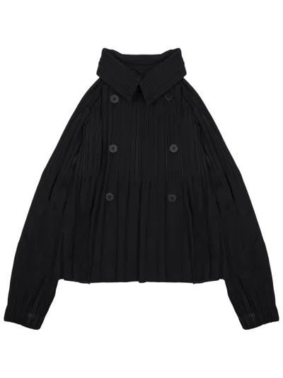 Issey Miyake Cappotto Doppiopetto Plissettato In Black