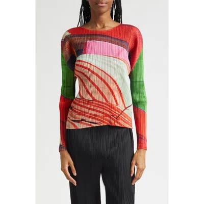 Issey Miyake Pleats Please  City Collage Pleated Top In Multi