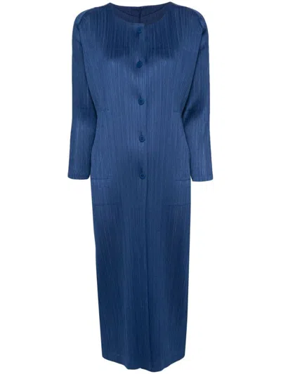 Issey Miyake Monthly Colors January Pleated Coat In Blue