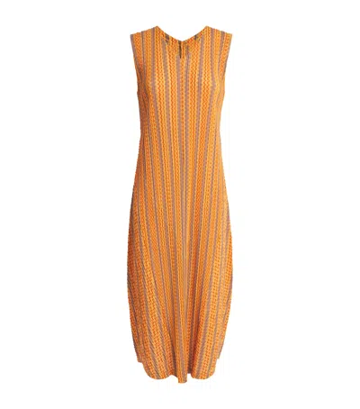 Issey Miyake Pleats Please  Cotton-blend Zigzag Midi Dress In Orange