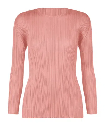 Issey Miyake Pleats Please  Crewneck Pleated Top In Pink