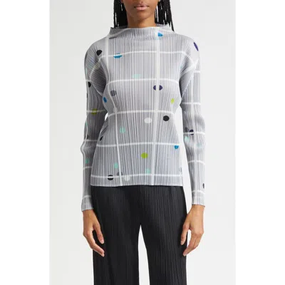 Issey Miyake Pleats Please  Crossing Dots Pleated Funnel Neck Top In Gray