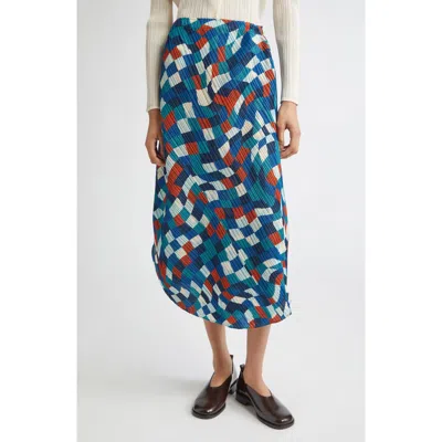 Issey Miyake Pleats Please  Dancing Square Pleated Midi Skirt In Blue