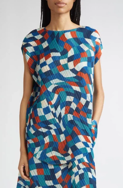 Issey Miyake Pleats Please  Dancing Square Pleated Top In Blue