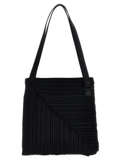 Issey Miyake Pleats Please  'diagonal Pleats Bag' Shoulder Bag In Black