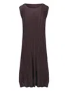 Issey Miyake July Midi Dress Round Neckline In Brown