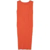 Issey Miyake Womens Bright Red Sleeveless Pleated Knitted Midi Dress In Orange