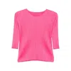 Issey Miyake Pleated Three-quarter Sleeve T-shirt In Pink