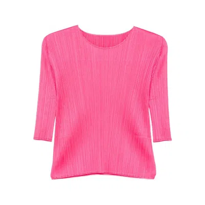 Issey Miyake Pleated Three-quarter Sleeve T-shirt In Pink