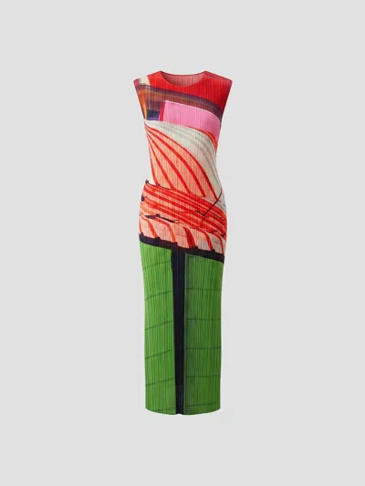 Issey Miyake Pleats Please  Elegant Pleated Mini Dress In Multi