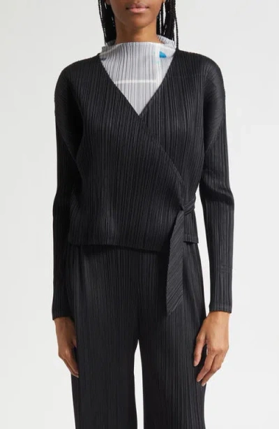 Issey Miyake Pleats Please  Facade Pleated Wrap Top In Black