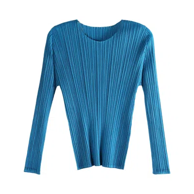 Pre-owned Issey Miyake Pleats Please  February Crew Neck Shirt 'deep Blue' | Women's Size 3
