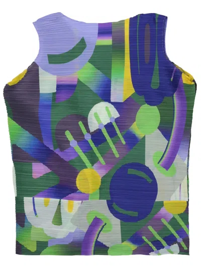 Issey Miyake Sleeveless Textured Top Abstract Pattern In Blue