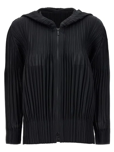 Issey Miyake Pleats Please  'fluffy Basics' Hooded Blouse In Black