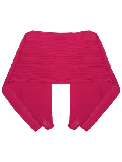 Issey Miyake Pleated Fuchsia Cape With Sculptural Design In Orange