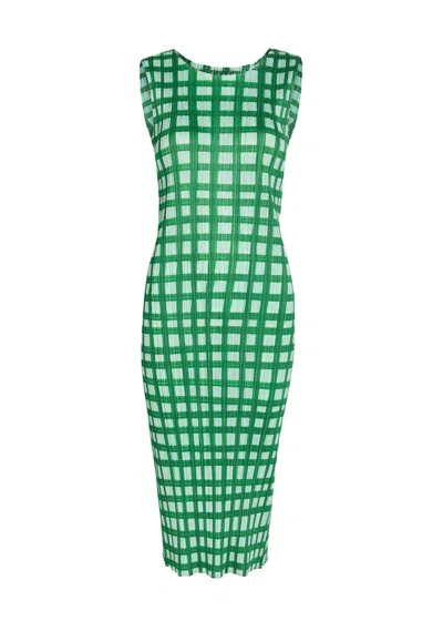 Issey Miyake Pleats Please  Gingham Pleated Woven Midi Dress In Brown