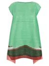 Issey Miyake Cap Sleeves Textured Fabric Dress In Green