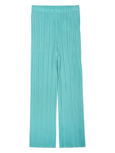 Issey Miyake Wide-leg Green Trousers With Relaxed Fit And Pleated Texture In Blue