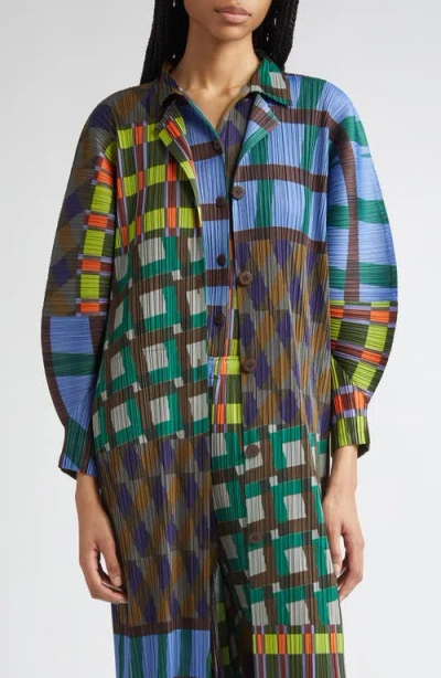 Issey Miyake Pleats Please  Harmony Pleated Three Quarter Sleeve Midi Dress In Blue