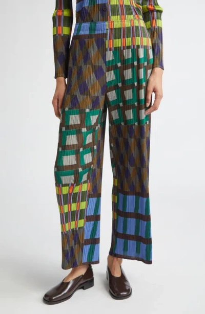 Issey Miyake Pleats Please  Harmony Pleated Wide Leg Pants In Brown
