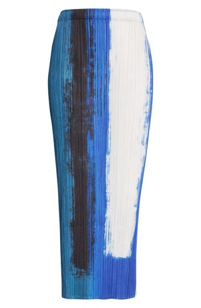Issey Miyake Pleats Please  Jump Print Pleated Skirt In Blue