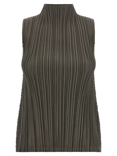Issey Miyake Mellow Pleats Sleeveless Blouse In Gold