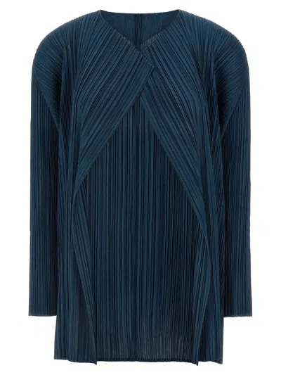 Issey Miyake Pleats Please  'mellow Pleats' Cardigan In Blue