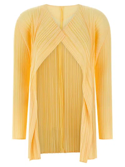 Issey Miyake Pleats Please  'mellow Pleats' Cardigan In Yellow