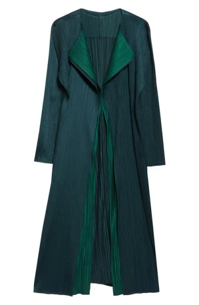 Issey Miyake Pleats Please  Merry Bicolor Longline Cardigan In Green